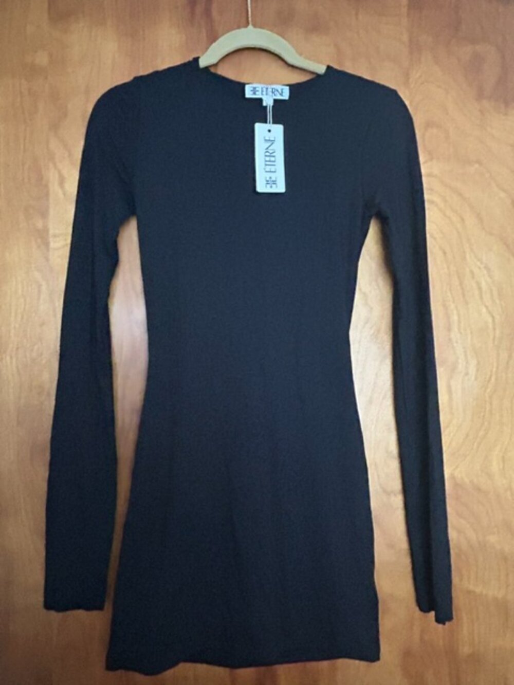 ÉTERNE Black Open Back Long Sleeve Mini Dress Size S NWT - Picture 2 of 5